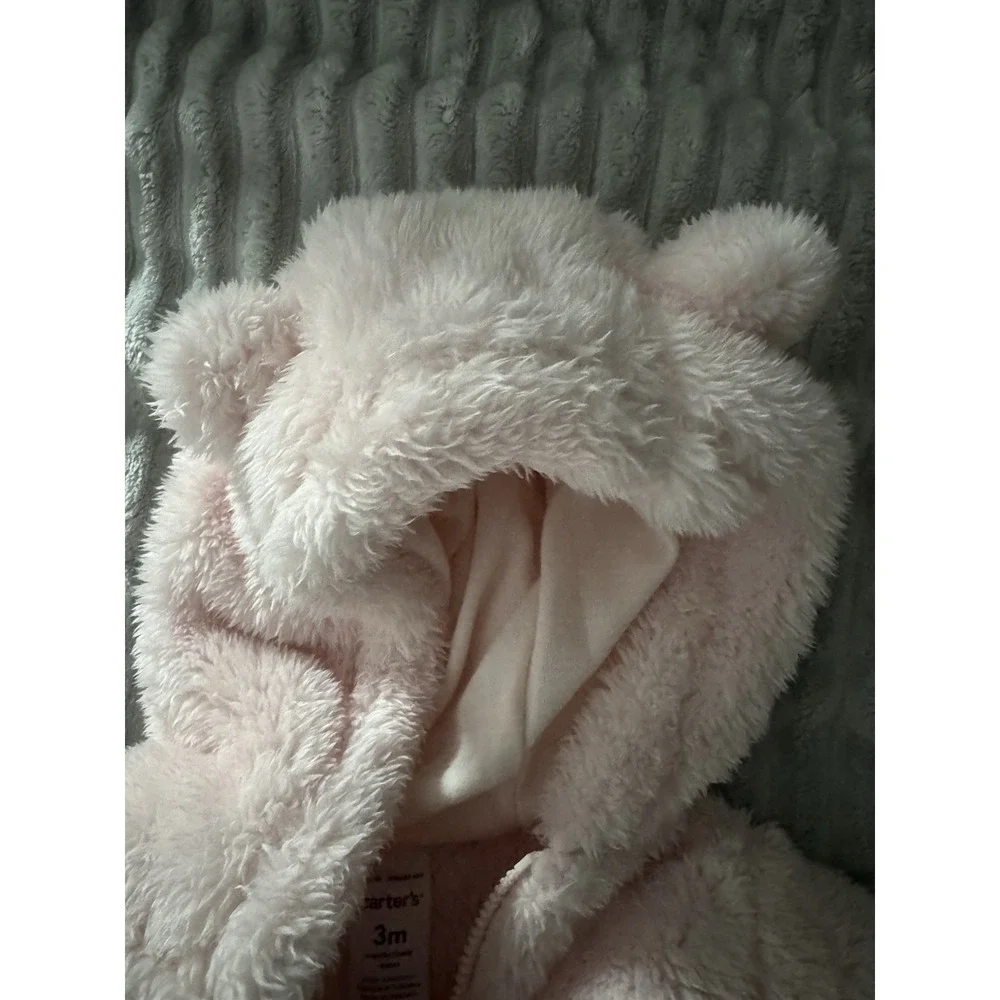 Carter's Just One‎ You Pink Puffy Fuzzy Jacket Size 3M Zip Up Ears NWT